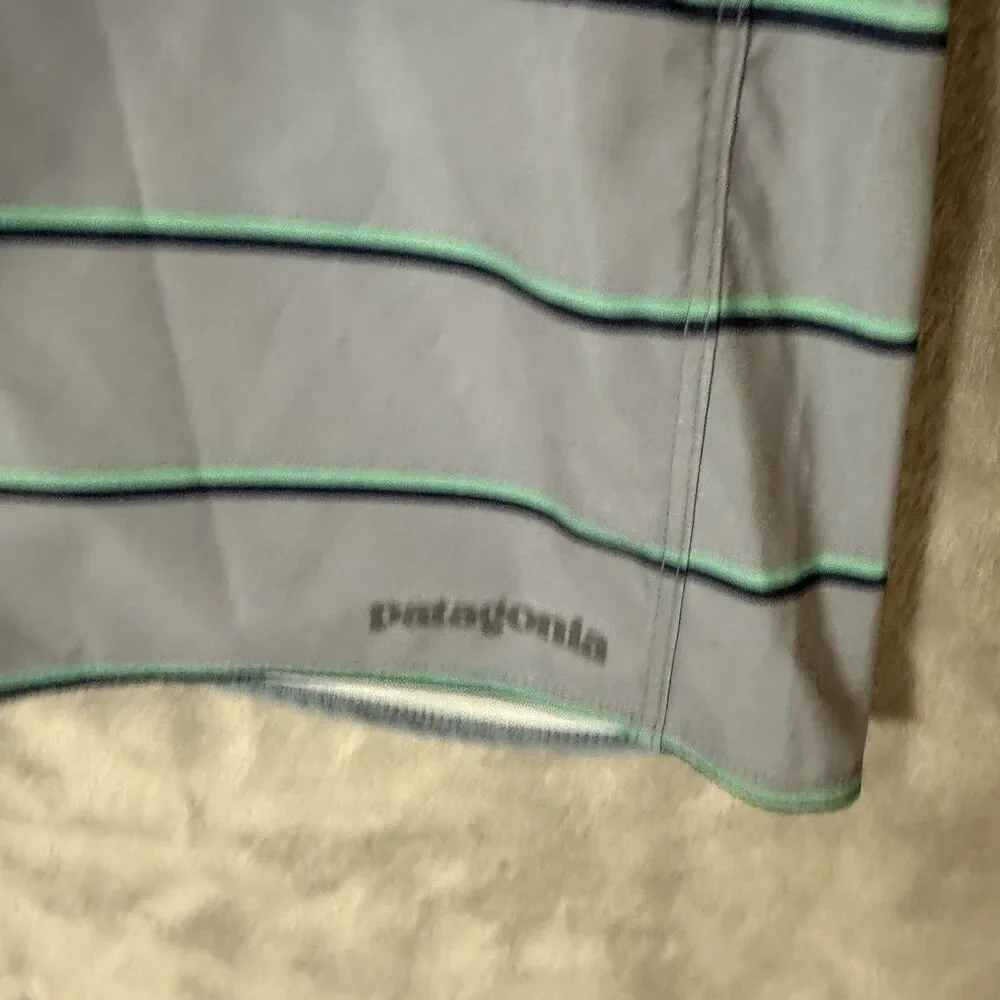 Patagonia Hydropeak Board Shorts Sz 36 Striped Swim Trunks Gray Quick Dry Surf